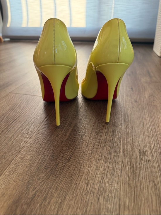 Christian Louboutin Shoes - Christian Louboutin Yellow Patent Stiletto Pumps with Signature Red Sole